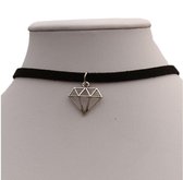 Diamant Zilver kleur Choker - Ketting - Collier - Suède - 36 cm - 1 stuks