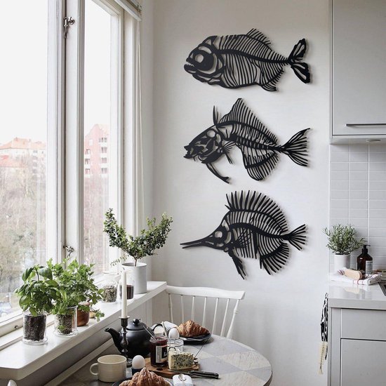 Fishbones - 3 pcs - Hoagard Metal Wall Art - Visgraten 3 Stuks, Kitchen Wall Decoration, Keuken Muurdecoratie