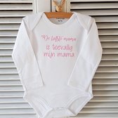 Baby rompertje met tekst eerste moederdag mama cadeau voor de liefste aanstaande  roze meisje