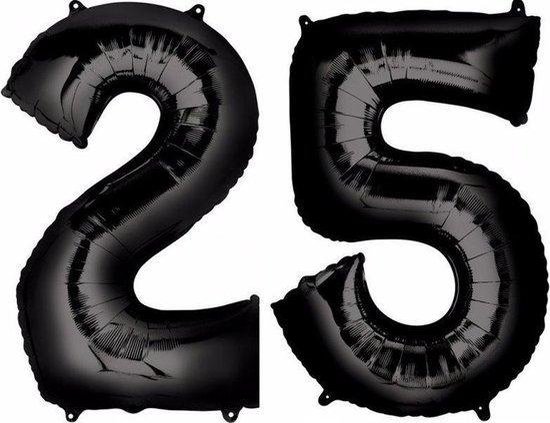 Folie ballon zwart XL cijfer 25  is + -  1 meter  groot inclusief een flamingo sleutelhanger