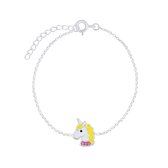 Joy|S - Zilveren eenhoorn armband 14 cm + 3 unicorn geel roze