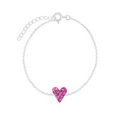 Joy|S - Zilveren hartje armband 14 cm + 3 Magenta roze