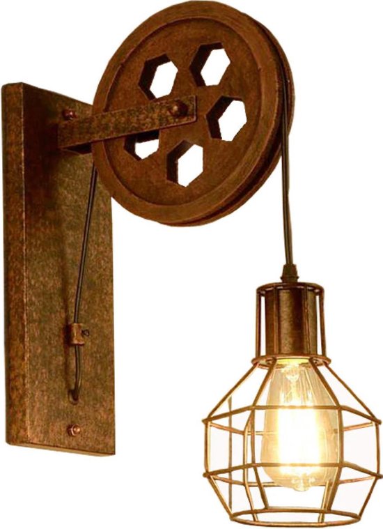 Geleidbaarheid wazig Cataract Industriële lamp met wiel/katrol - Lichtbron niet meegeleverd - Wand lamp -  Vintage... | bol.com