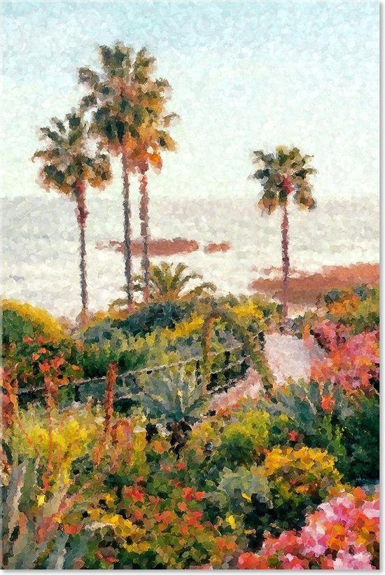 Canvas Schilderij Palmbomen Strand Seychellen - Tropisch Landschap