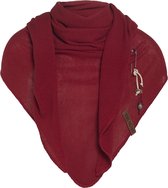 Knit Factory Lola Gebreide Omslagdoek - Driehoek Sjaal Dames - Katoenen sjaal - Luchtige Sjaal voor de lente, zomer en herfst - Stola - Bordeaux - 190x85 cm - Inclusief sierspeld