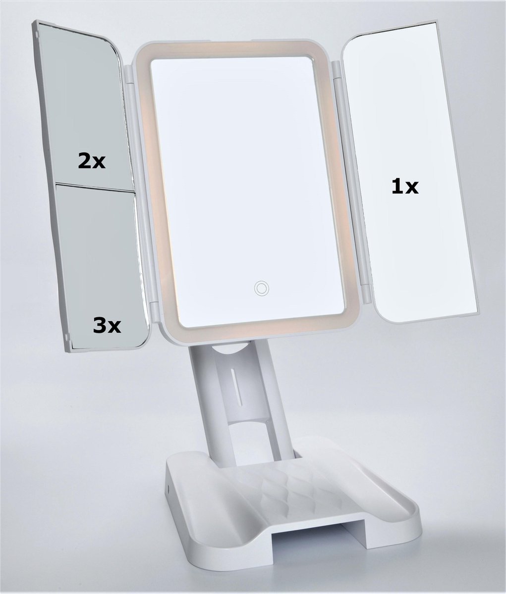 LAGUTE Make-up spiegel met LED Verlichting - 3 Licht Modes - Cosmetica Spiegel - 72 LED Lampen - USB Kabel - Touch Knop - met Vergroting - LAGUTE