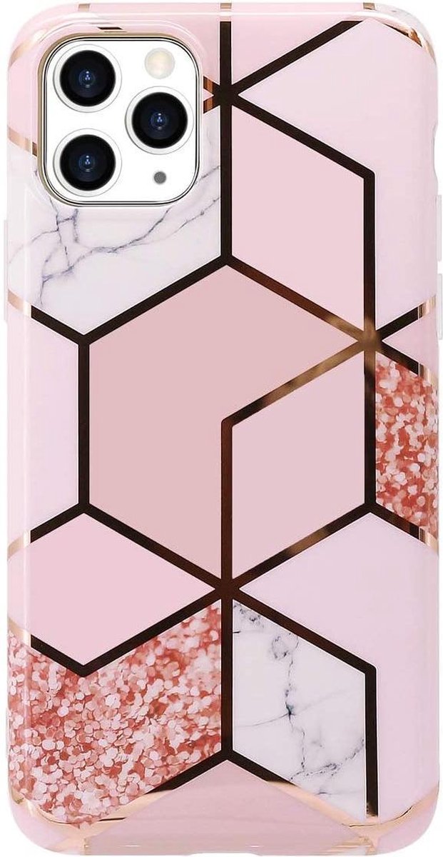 Geschikt voor Apple iPhone 11 Pro - Roze - Marmer - Bloemen - Soft TPU