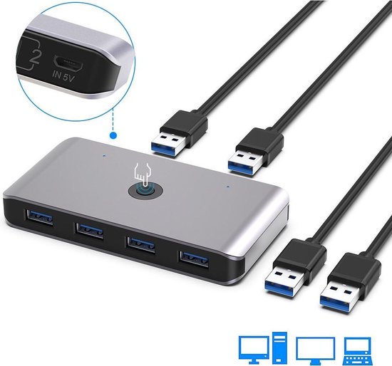 USB 3.0 KVM switch - 2 computers delen 4 usb poorten - Merkloos