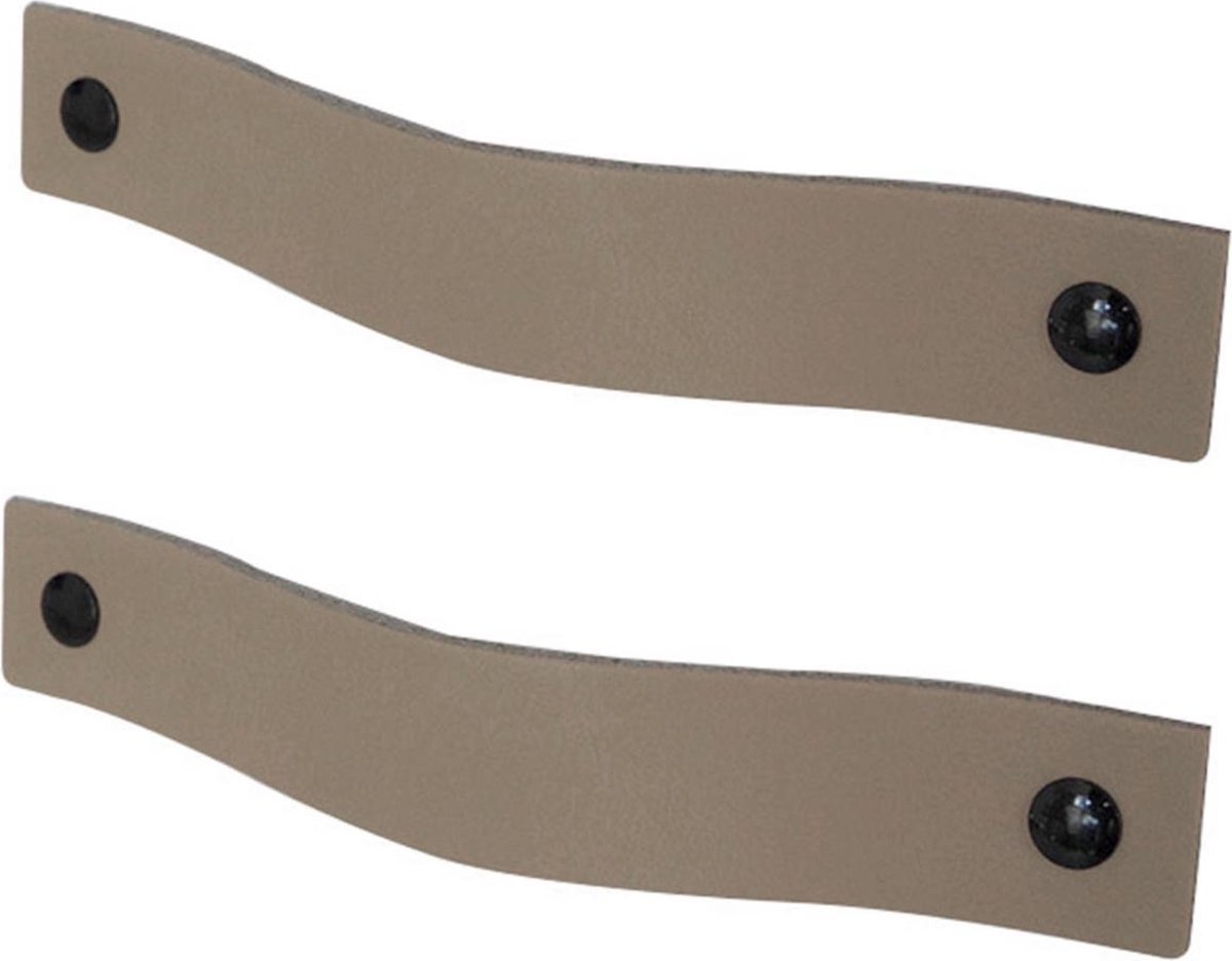 2x Leren handgrepen 'platte greep' - maat L (22,2 x 2,5 cm) - TAUPE - incl. 3 kleuren schroefjes (handgreepjes - leren grepen - greepjes - leren lusjes)