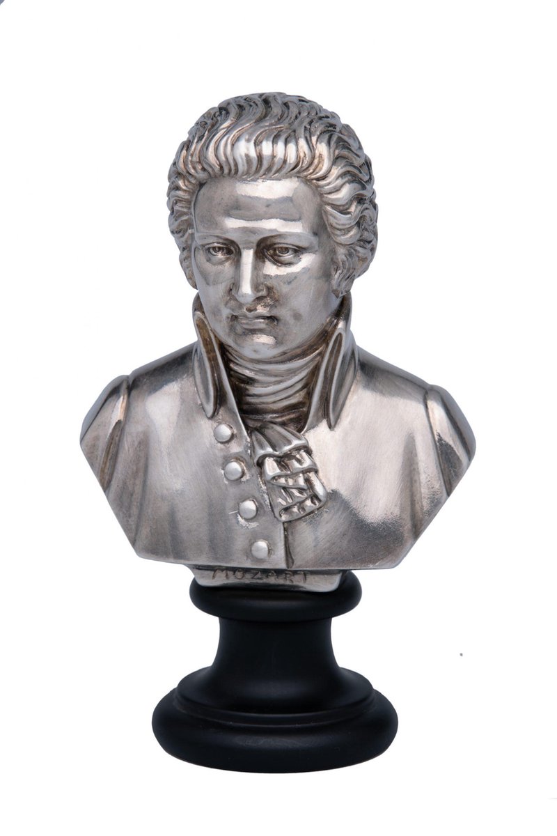 Music Gifts - Albast borstbeeld Mozart 15 cm verzilverd