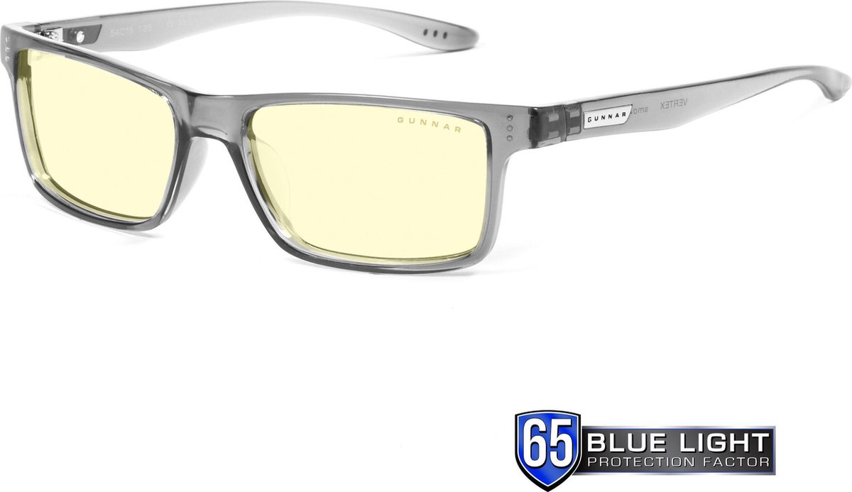GUNNAR Gaming- en Computerbril - Vertex, Smoke Frame, Amber Tint - Blauw Licht Bril, Beeldschermbril, Blue Light Glasses, Leesbril, UV Filter