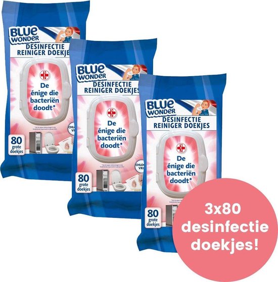 Blue Wonder, 3 x 80 doekjes, antibacteriële doekjes, desinfectie doekjes,  hygiëne doekjes | bol.com