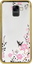 ADEL Siliconen Back Cover Softcase Hoesje Geschikt voor Samsung Galaxy A8 (2018) - Bling Glimmend Vlinder Bloemen Goud