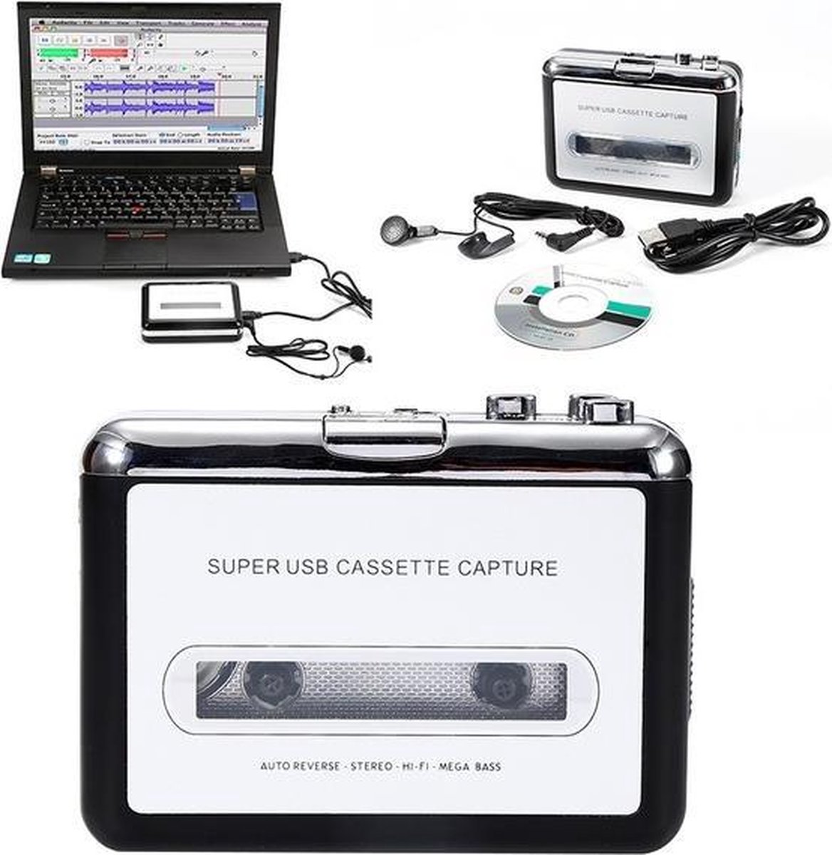 lecteur de musique stéréo lecteur de cassettes, lecteur de cassettes usb  portable, convertisseur de cassette mp3, plug and pl[252]