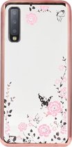 ADEL Siliconen Back Cover Softcase Hoesje voor Samsung Galaxy A7 (2018) - Bling Glimmend Vlinder Bloemen Roze