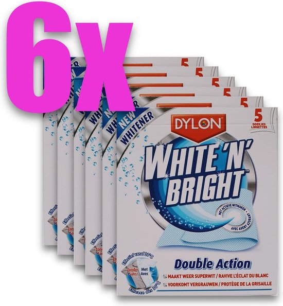 Dylon White 'n' Bright witmaker 5 doekjes - VOORDEELPACK 6 STUKS