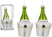 2x Kersthanger figuurtjes glazen champagne fles 14 cm - Kerstornamenten en kersthangers - Kerstboom versiering