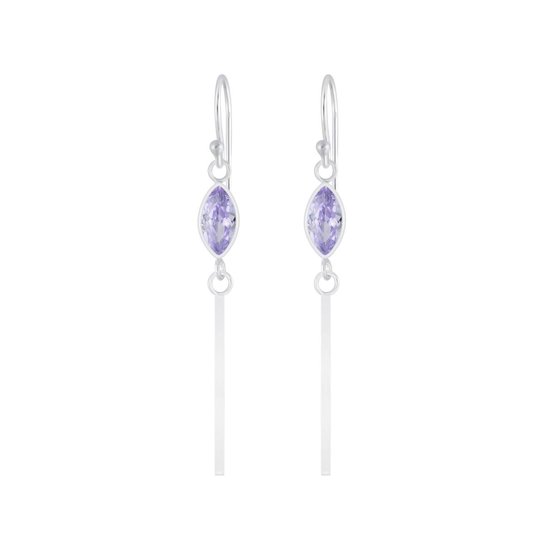 Joy|S - Zilveren Marquise oorbellen met bar (staaf) zirkonia lavendel paars