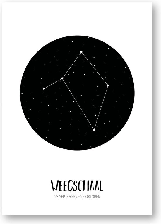 Sterrenbeeld poster Weegschaal | A3 formaat | zwart-wit | MOODZ design