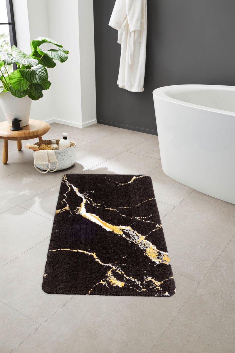 Luxe antislip badmat 'Marvellous Marble' - polyester badkamer tapijt 60x90 - MADE IN BELGIUM - Beaulieu International Group