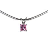 Silventi 932401360 Zilver Hangertje met collier - Vierkant - 4mm - Zirkonia - Roze - Slangcollier - Zilverkleurig