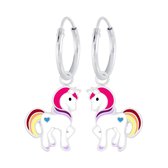Joy|S - Zilveren Pony oorbellen eenhoorn oorringen unicorn gekleurd