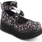 Sprite-02 plateau Mary Jane schoen met bloemen print en enkelbandjes zwart - (EU 38 = US 8) - Demonia