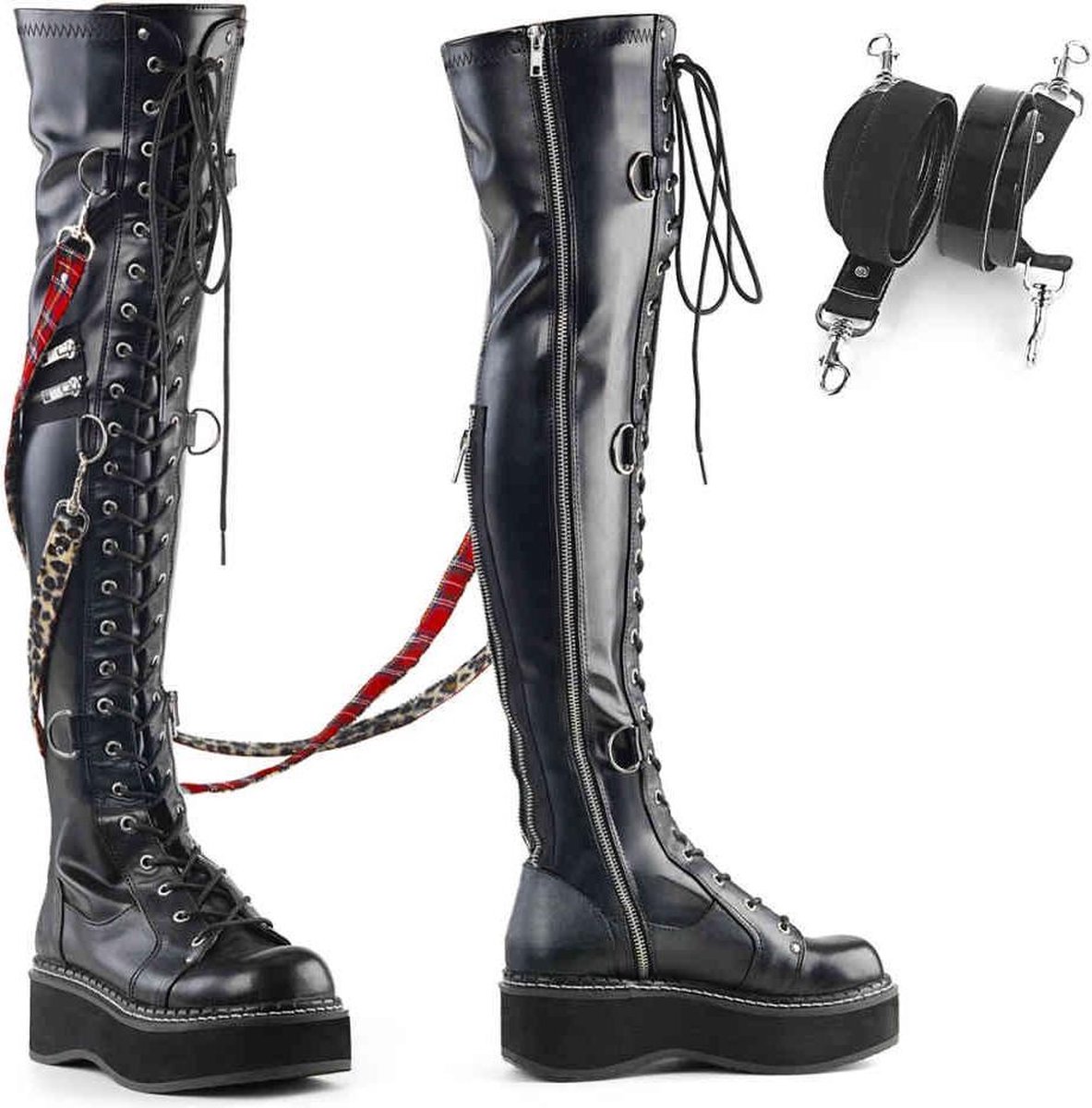 EU 40 = US 10 | EMILY-377 | 2 PF STR Over-the-Knee Lace-Up Boots, Side Zip