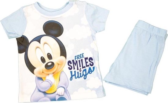 Disney Mickey Mouse - baby/peuter - shortama/korte pyjama- lichtblauw -  maat 74 (9mnd) | bol.com