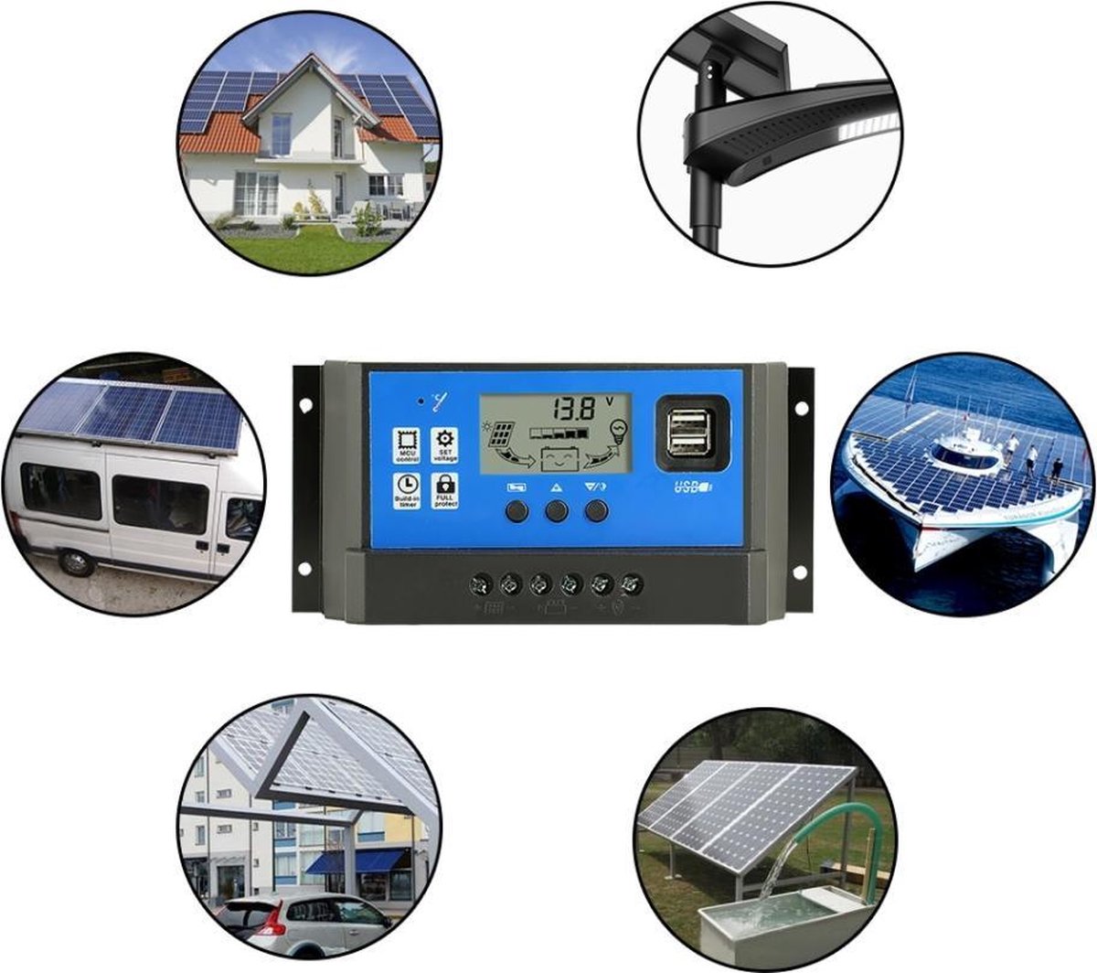 40A DC 12V - 24 V PWM Solar laadregelaar met LCD en 5V USB