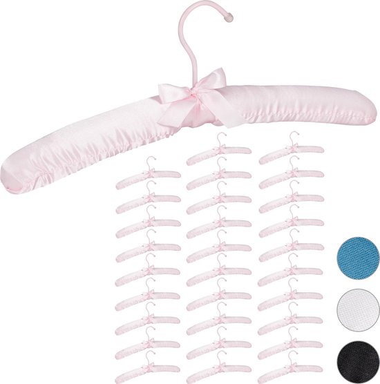 Relaxdays 30x kledinghangers satijn - gepolsterd - kleerhangers - stof -  roze - hangers | bol.com