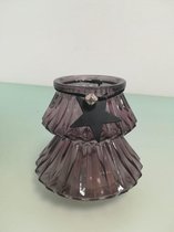 Waxinelichtjeshouder - in vorm van een kerstboom - paars - glas