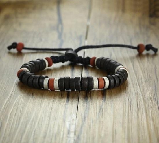 Bracelet homme - perles plates marron, crème et rouge - Sorprese amitié -  taille... | bol.com