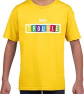 Miss trouble fun tekst t-shirt geel kids XL (158-164)