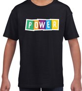 Power fun tekst t-shirt zwart kids XS (110-116)