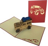 pop-up jeep kaart met envelop   vakantie avontuur wenskaart felicitatie kaart ansichtkaarten