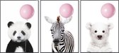 Kinderkamer posters – 3 stuks - dieren - 30x40 cm – Ijsbeer, panda, zebra