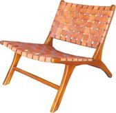 Lounge stoel bruin 68x60 cm – Vintage Loungestoel Leer – Natuurlijke Cognackleur - Loungestoel voor binnen en buiten - Perfecthomeshop