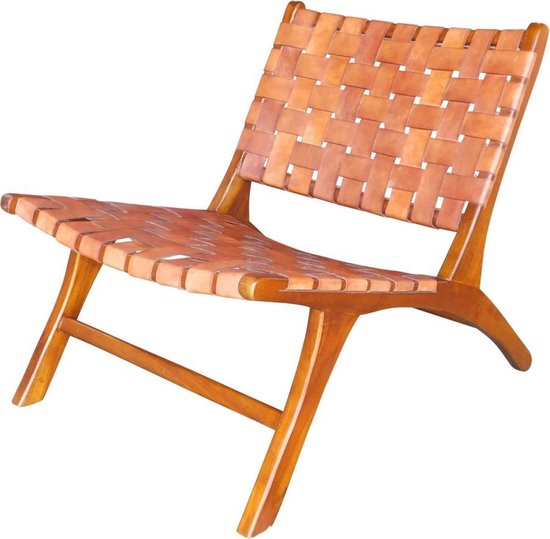 Lounge stoel bruin 68x60 cm – Vintage Loungestoel Leer – Natuurlijke Cognackleur | bol.com