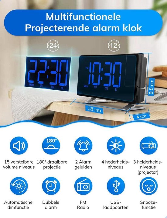 Frelo EN8831 Blauw Digitale wekkerradio met Projectie USB