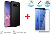 2-In-1 Screenprotector Bescherming Protector Set Geschikt Voor Samsung Galaxy S10+ Plus- Full Cover 3D Edge Tempered Glass Screen Protector Met Siliconen Back Cover Case - Mat Zwar