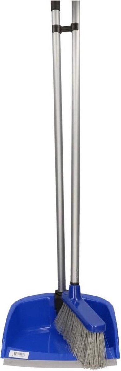 Goedkoopste Blauwe stoffer en blik met lange steel 76 cm - Huishoud/schoonmaakproducten - Huishouding - Schoonmaken - Bezem/veger met lange steel