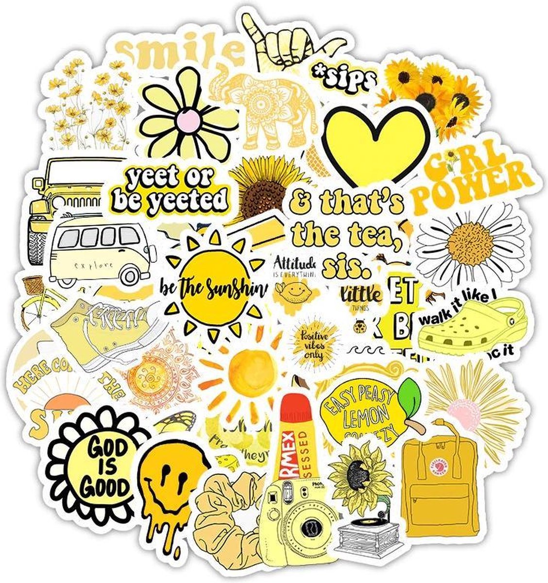 Kalksteen papier kussen VSCO girl stickers - 50 stickers - Vrolijke mix voor meiden - Geel - voor  laptop,... | bol.com