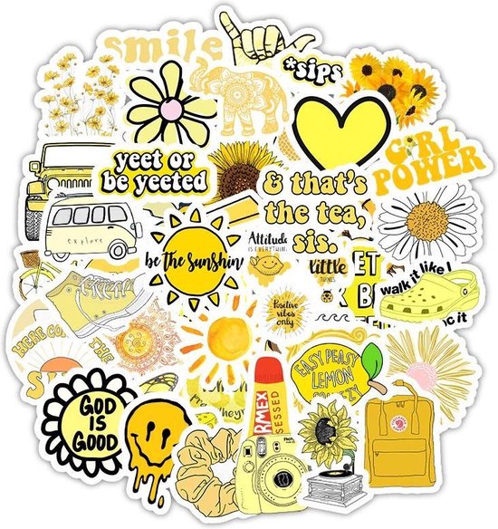 Stickers fille VSCO - 50 stickers - Happy mix pour les filles - Jaune - pour...  | bol