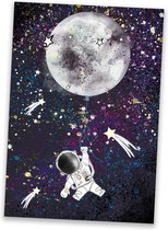 Poster A3 - kinderkamerposter - astronaut - maan - heelal - poster astronaut - galaxy