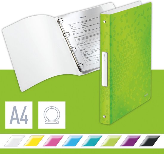 Leitz WOW A4 4-Rings Ringband 25mm Zwart - Tot 190 Vellen - Stijlvol En Duurzaam