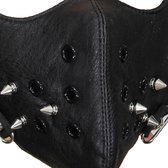 Mondkap Skimasker Facemask met lange Metalen Studs Leer Leather Zwart, Maat: One size