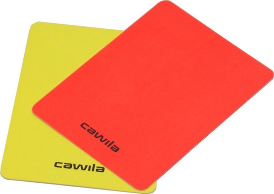 Twee Cawilla kaarten, een rode en een gele, op een witte achtergrond.