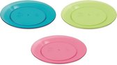 12x Ronde kunststof borden gekleurd/transparant 21 cm - Camping/tuin servies - Dinerbord - Eetbord - Bord