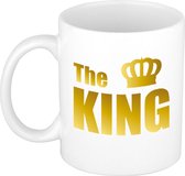 The king cadeau koffiemok / theebeker wit met gouden kroon en blokletters - 300 ml - keramiek - Koningsdag - cadeaumok